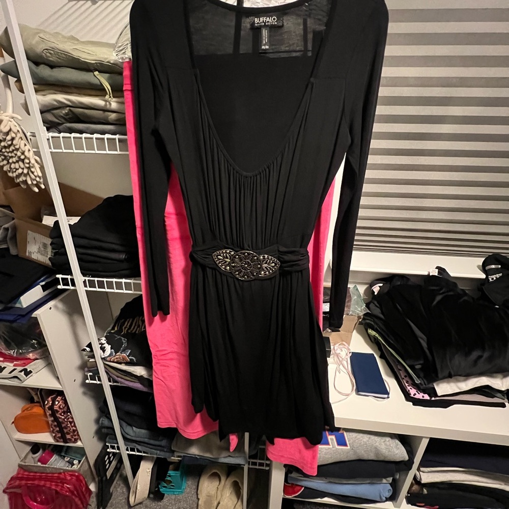 Buffalo Black Long Sleeve Dress with Metal detail belt